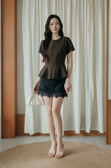 WISTER ROUND NECK PEPLUM TOP (BROWN)