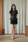 WISTER ROUND NECK PEPLUM TOP (BROWN) WISTER ROUND NECK PEPLUM TOP (BROWN)