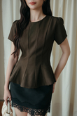 WISTER ROUND NECK PEPLUM TOP (BROWN) WISTER ROUND NECK PEPLUM TOP (BROWN)