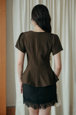 WISTER ROUND NECK PEPLUM TOP (BROWN) WISTER ROUND NECK PEPLUM TOP (BROWN)