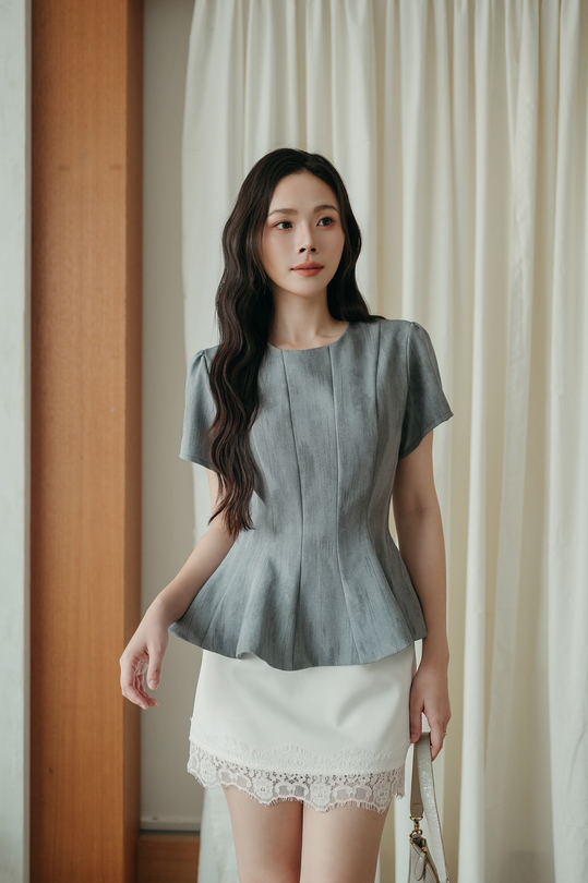 WISTER ROUND NECK PEPLUM TOP (GREY) WISTER ROUND NECK PEPLUM TOP (GREY)