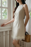 HAYZEE HALTER MINI LACE DRESS (BEIGE) HAYZEE HALTER MINI LACE DRESS (BEIGE)