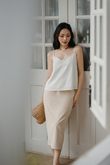 PAYTON BACK SPLIT PENCIL SKIRT (BEIGE)