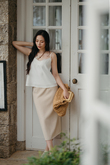 PAYTON BACK SPLIT PENCIL SKIRT (BEIGE)