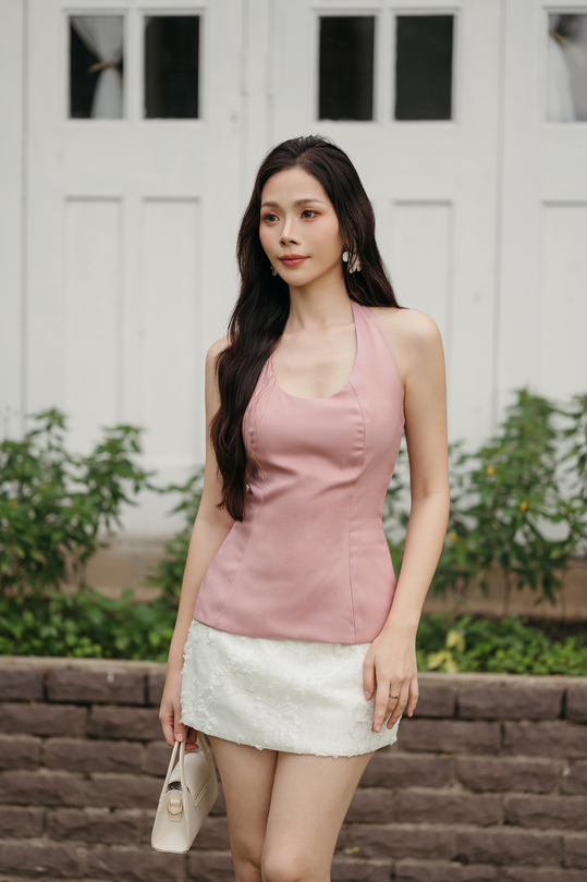 LANICE BACKLESS HALTER TOP (PINK)