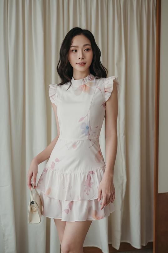 CAROLINE TIERED MINI DRESS (PINK FLORAL) 