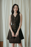 KHLOE BUTTON DOWN MINI DRESS (DARK BROWN) KHLOE BUTTON DOWN MINI DRESS (DARK BROWN)