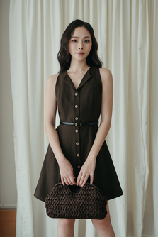 KHLOE BUTTON DOWN MINI DRESS (DARK BROWN) 