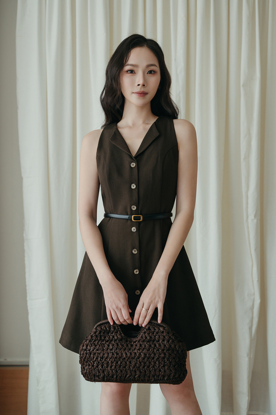 KHLOE BUTTON DOWN MINI DRESS (DARK BROWN) KHLOE BUTTON DOWN MINI DRESS (DARK BROWN)