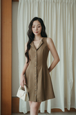 KHLOE BUTTON DOWN MINI DRESS (LIGHT BROWN) KHLOE BUTTON DOWN MINI DRESS (LIGHT BROWN)