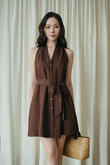 AMBER BUTTON MINI DRESS (BROWN) AMBER BUTTON MINI DRESS (BROWN)