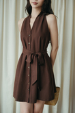 AMBER BUTTON MINI DRESS (BROWN) AMBER BUTTON MINI DRESS (BROWN)