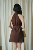 AMBER BUTTON MINI DRESS (BROWN) AMBER BUTTON MINI DRESS (BROWN)