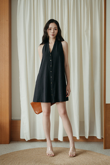 AMBER BUTTON MINI DRESS (BLACK) 