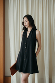 AMBER BUTTON MINI DRESS (BLACK) AMBER BUTTON MINI DRESS (BLACK)