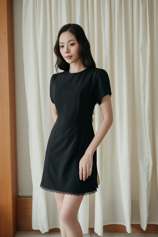 SHANNE ROUND NECK MINI DRESS (BLACK) SHANNE ROUND NECK MINI DRESS (BLACK)