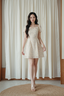 MINNI RIBBON MINI DRESS (YELLOW FLORAL) 