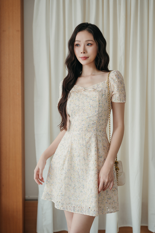 MINNI RIBBON MINI DRESS (YELLOW FLORAL) 