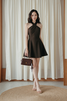 EUNJI CRISS CROSS MINI DRESS (BROWN) 