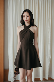 EUNJI CRISS CROSS MINI DRESS (BROWN) 