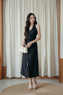 GOLDEE V NECK SPLIT DRESS (BLACK) 