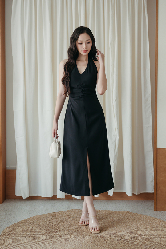 GOLDEE V NECK SPLIT DRESS (BLACK) 