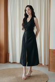 GOLDEE V NECK SPLIT DRESS (BLACK) 