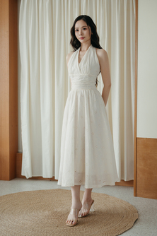 ALLISON HALTER NECK DRESS (CREAM) 