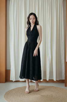 ALLISON HALTER NECK DRESS (BLACK) 