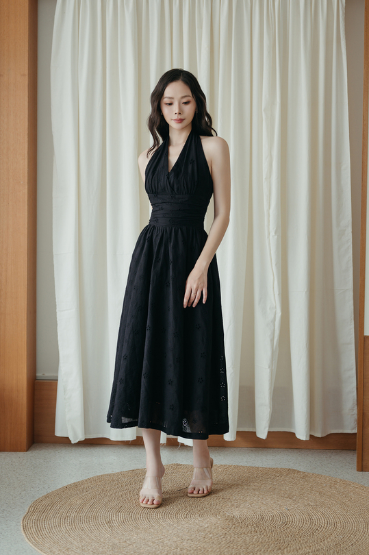 ALLISON HALTER NECK DRESS (BLACK) 