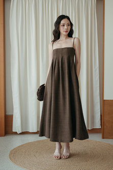 SHERLEE CAMI ELASTIC DRESS (BROWN) 
