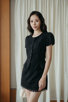 VICKY FRONT BUTTON TOP (BLACK)