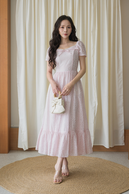 EVELINA RIBBON MIDAXI DRESS (PINK FLORAL)