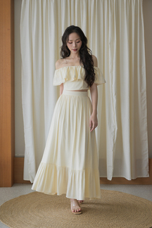 TYLIN HIGH WAISTED RUFFLES SKIRT (CREAM YELLOW)