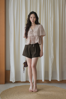 EVA SELF-TIE RIBBON BABYDOLL TOP (NUDE)