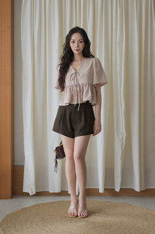 EVA SELF-TIE RIBBON BABYDOLL TOP (NUDE)