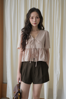 EVA SELF-TIE RIBBON BABYDOLL TOP (NUDE)