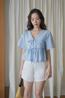 EVA SELF-TIE RIBBON BABYDOLL TOP (BABY BLUE)