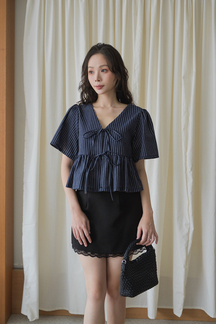 EVA SELF-TIE RIBBON BABYDOLL TOP (BLUE STRIPE)