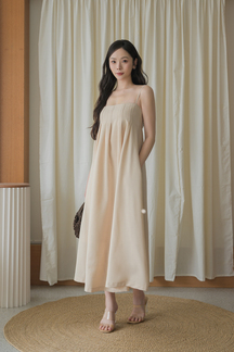 *BACKORDER* SHERLEE CAMI ELASTIC DRESS (BEIGE) 