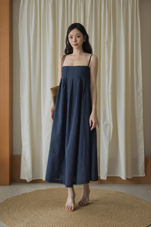 *BACKORDER* SHERLEE CAMI ELASTIC DRESS (DARK BLUE) 