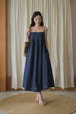 *BACKORDER* SHERLEE CAMI ELASTIC DRESS (DARK BLUE) 