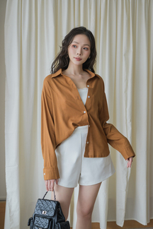 FRANCLIA OVERSIZED BUTTON FRONT SHIRT (BROWN)