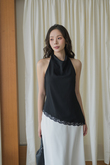 SHEROL COWL NECK LACE TOP (BLACK) SHEROL COWL NECK LACE TOP (BLACK)
