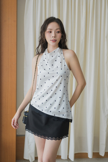SHEROL COWL NECK LACE TOP (POLKA DOTS)