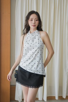 SHEROL COWL NECK LACE TOP (POLKA DOTS)