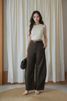 MICHAEL BARREL MID WAIST PANTS (BROWN1)