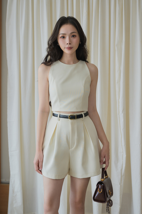 GLADYS ROUND NECK CROP TOP (CREAM YELLOW)
