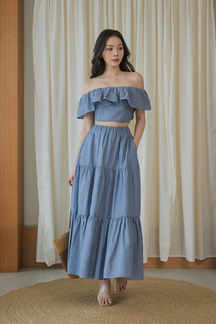 ANAEL ELASTIC TIERED SKIRT (LIGHT BLUE)