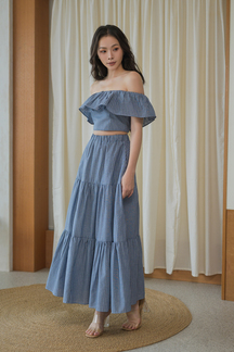 ANAEL ELASTIC TIERED SKIRT (LIGHT BLUE)